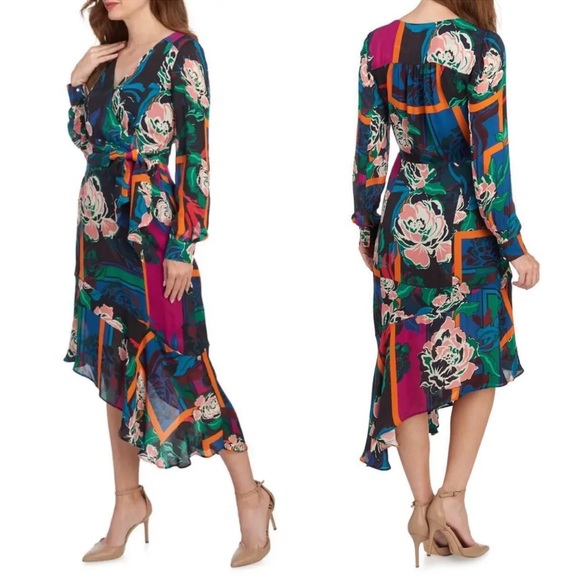 Parker Lorelei Silk Blend Floral Asymmetric long sleeve dress - Picture 2 of 9